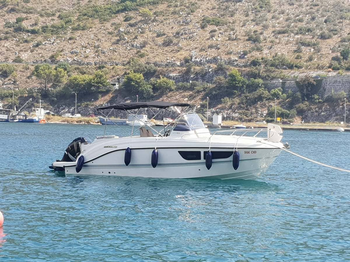 Sideview of a Quicksilver 805 speedboat moored in Dubrovnik