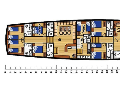 Detailed layout of a wooden gulet
