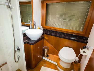 Bathroom with shower onboard a motor yacht