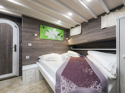 Luxurious wooden cabin with a double bed