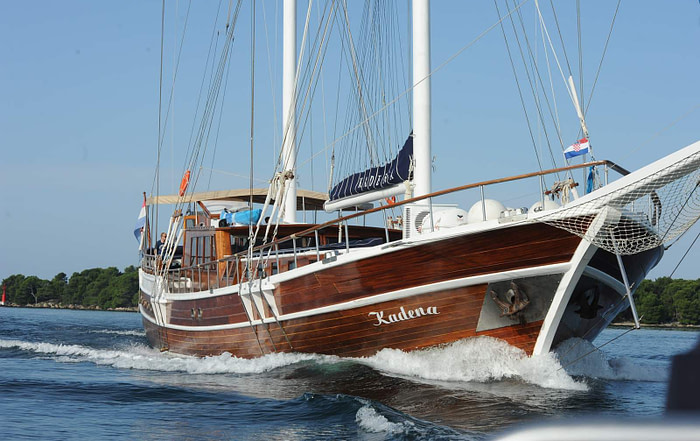 Large wooden gulet sailing the Adriatic sea