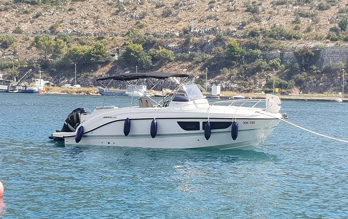 Sideview of a Quicksilver 805 speedboat moored in Dubrovnik